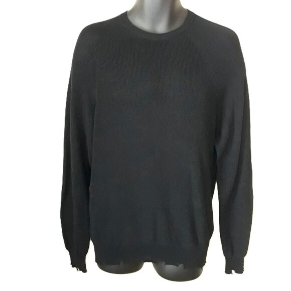 NWT Laneus Black Distressed Crew Neck Cotton Sweater US L/IT 50 Lightweight - Picture 1 of 9